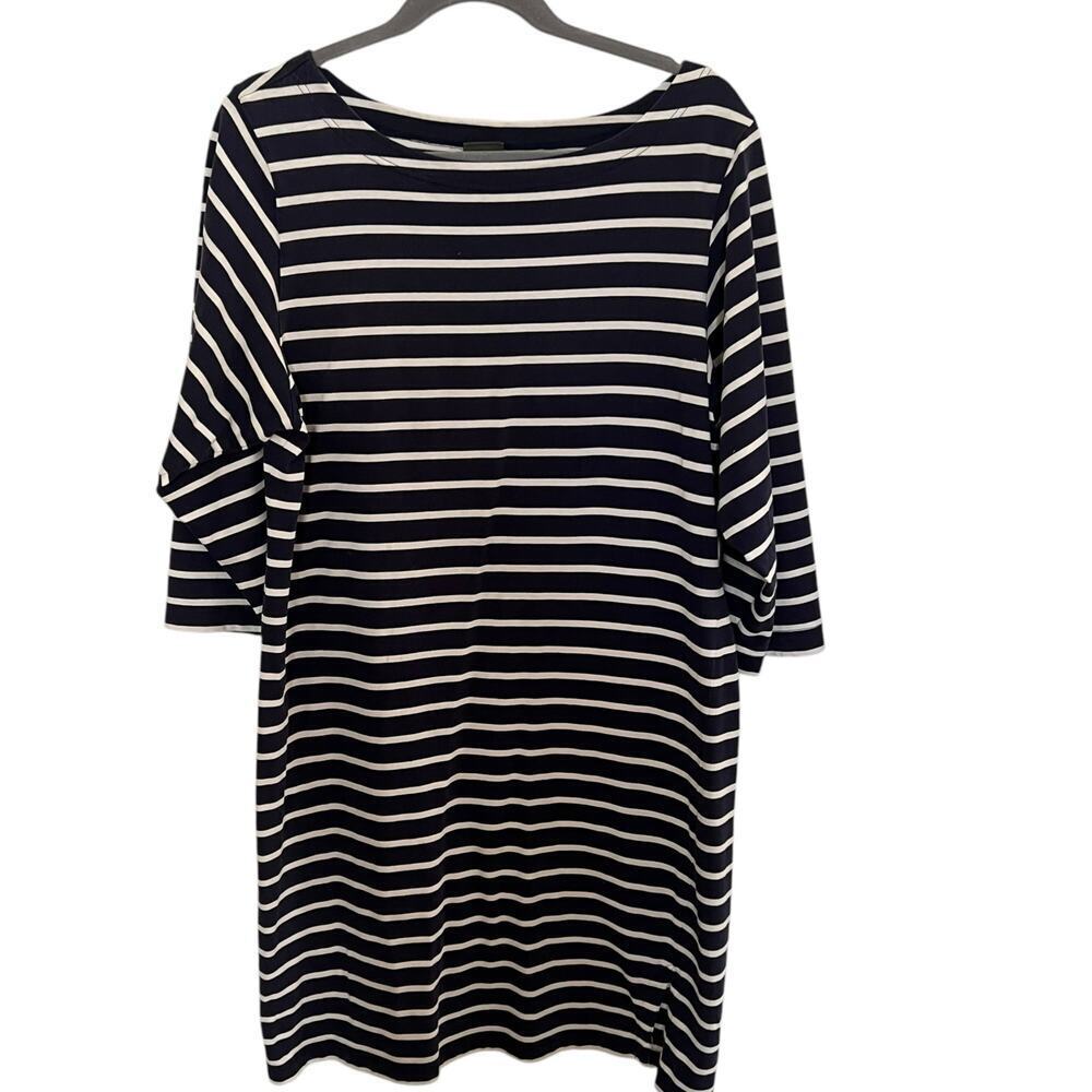 LL‎ Bean Women’s Cotton Stripped 3/4 Sleeve Shirt Dress Navy White Size Medium